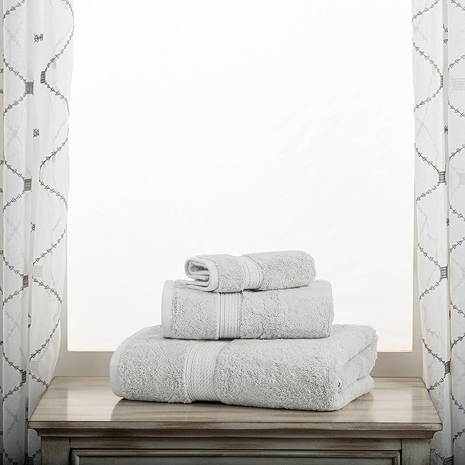 SUPERIOR Egyptian Cotton Pile 3 Piece Towel Set, Includes 1 Bath, 1 Hand, 1 Face Towel/Washcloth, Ultra Soft Luxury Towels, Thick Plush Essentials, Guest Bath, Spa, Hotel Bathroom, Silver