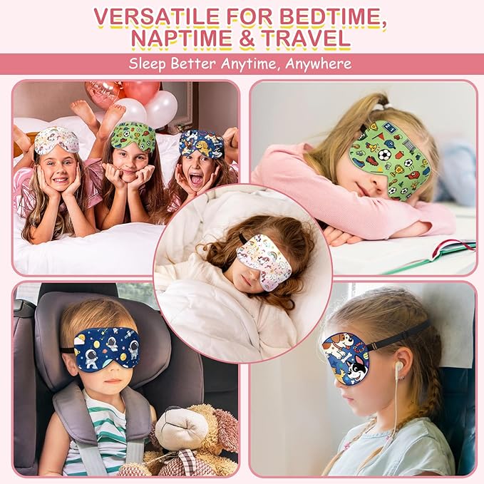 Kids Silk Sleep Mask: 100% Mulberry Silk Eye Mask with Adjustable Strap, Cute Sleeping Blindfold for Boys Girls Teens, Soft & Lightweight Eye Shade for Travel, Nap, Bedtime (Pink Horse Style)