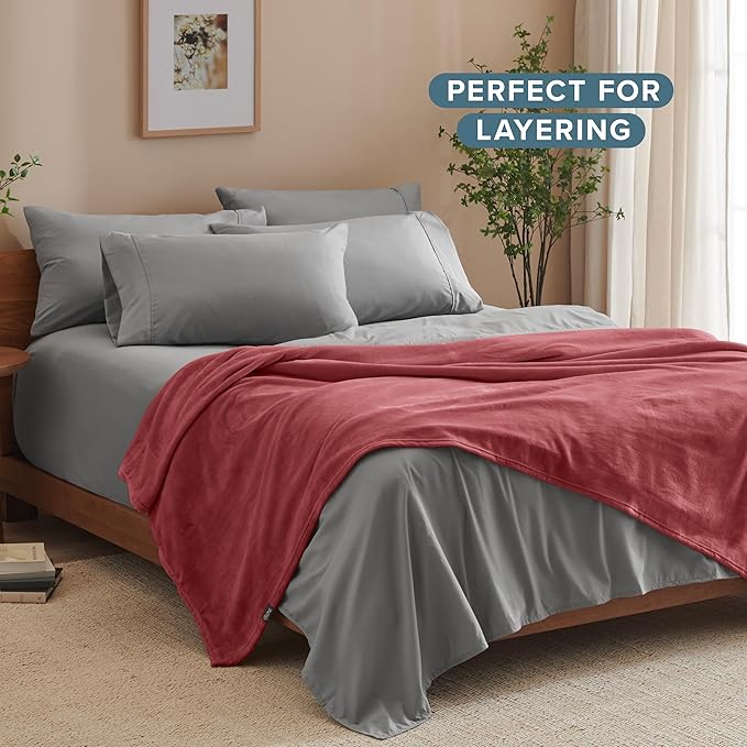 Bare Home Fleece Blanket - Throw/Travel - Ultra-Soft Lightweight for Bed, Sofa, and Couch - Luxury Microplush - Cozy Warm Blanket (Throw/Travel, Rosewood)
