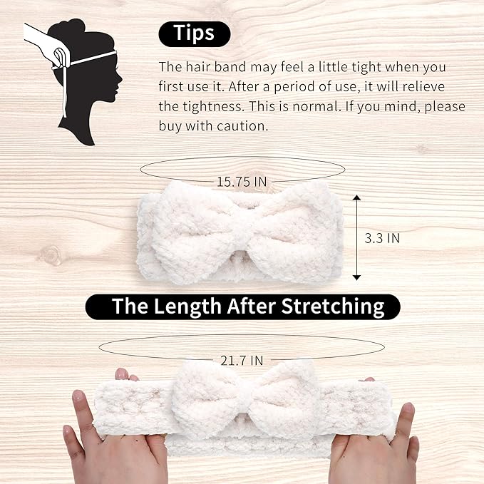 DOOBO 3 Pack Spa Headbands Microfiber Bowtie Headbands for Women for Washing Face, White, Gray, Pink