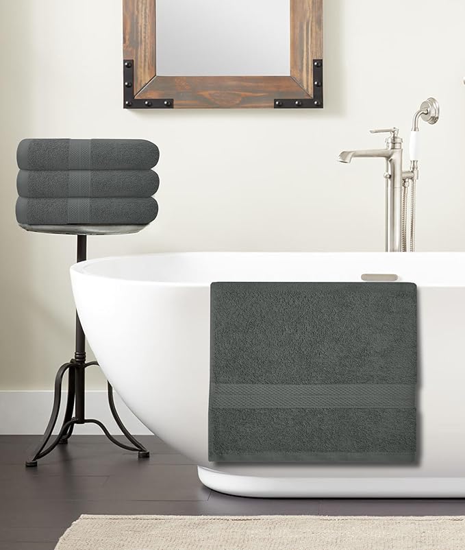 Avalon Towels Bath Towels for Bathroom 100% Cotton Grey Bathroom Towels Pack of 12 (24x48 inches) - Quick Drying Bath Towels Set Small, Light Weight & Absorbent Perfect Gym & Pool Towel Set