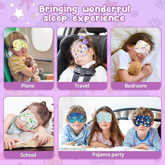 Kids Sleep Mask Eye Cover: 100% Real Natural Pure Silk Eye Mask with Adjustable Strap, Funny Blindfold Kids Eye Mask for Sleeping, Soft & Lightweight Eye Shade for Boys Girls Teens (Cats Style)