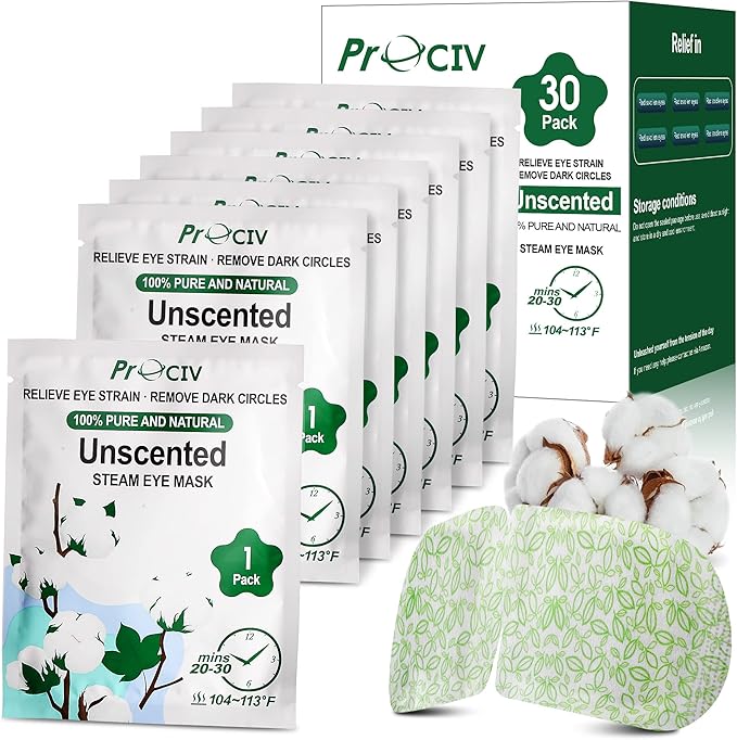 30PCS Steam Eye Masks for Dry Eyes & Fatigue Relief, Self-Heating Eye Mask for Puffiness & Dark Circles, Moist Heat Compress, Travel-Friendly, No Microwave Needed, Spa Relaxation for Women, Unscented