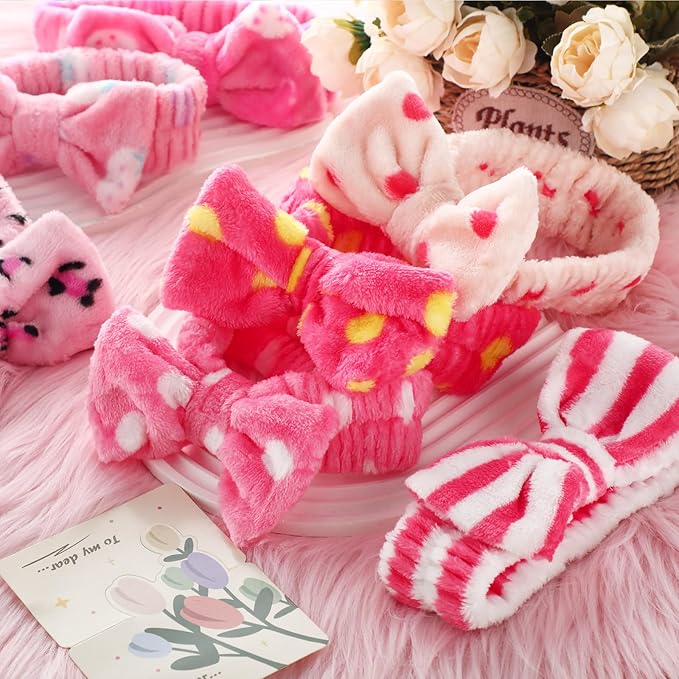 Tigeen 52 Pieces Spa Headband for Washing Face Bulk Soft Coral Fleece Skincare Headband, Bow Makeup Cosmetic Hairband Fluffy Shower Spa Essentials for Girls Women Slumber Supplies(Colorful,Polka Dot)