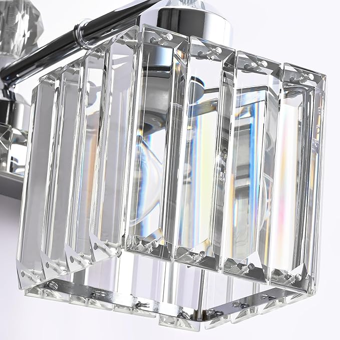 PRESDE 1-Light Bathroom Vanity Light, Modern Chrome Wall Sconce with Crystal Shade, Single Wall Lamp for Over Mirror Bedroom Hallway
