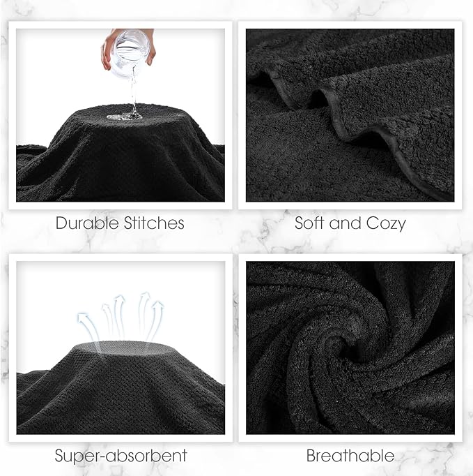 Peryiter Oversized Bath Towels Set of 6 for Adults 40x80 Inches Extra Large Bath Towel Sets Bathroom Sheets Jumbo Shower Towels Quick Dry Absorbent Soft Microfiber for Adults(Black)