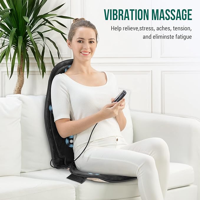 Snailax Back Massager with Heat, Memory Foam Chair Massage Pad, 5 Massage Modes & 2 Heat Settings, Seat Massager for Office Chair,Home Use