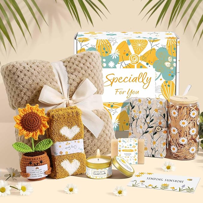 Wasocol Self Care Gifts for Women Gift Baskets，Sending Sunshine Thinking of You Care Package Spa Gift Sets, Mothers Day Birthday Gifts for Women Mom Sister Wife Grandma Best Friends Her - Khaki