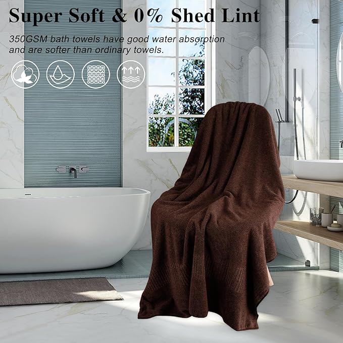 SEISSO Bath Towels, Extra Absorbent & Quick Drying Lightweight Fiber Towels, Premium Big Soft Bath Towel for Fitness, Spa, Sports Towels, Yoga Towel, Brown(2 Pack)