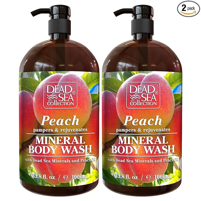 Dead Sea Collection Peach Body Wash for Women and Men - with Pure Dead Sea Minerals and Peach Extract - Cleanses and Moisturizes Skin - Pack of 2 (67.6 fl. oz)