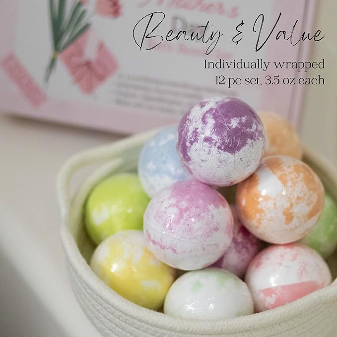 EvolutionUSA 12 Mother’s Day Bath Bombs for Women – Beautiful Bath Bombs for Mom, Thoughtful Mother’s Gift of Luxury & Relaxation, Gorgeous Bath Balls Set, Lush Aramotherpy Bathbombs, Gift Set Women