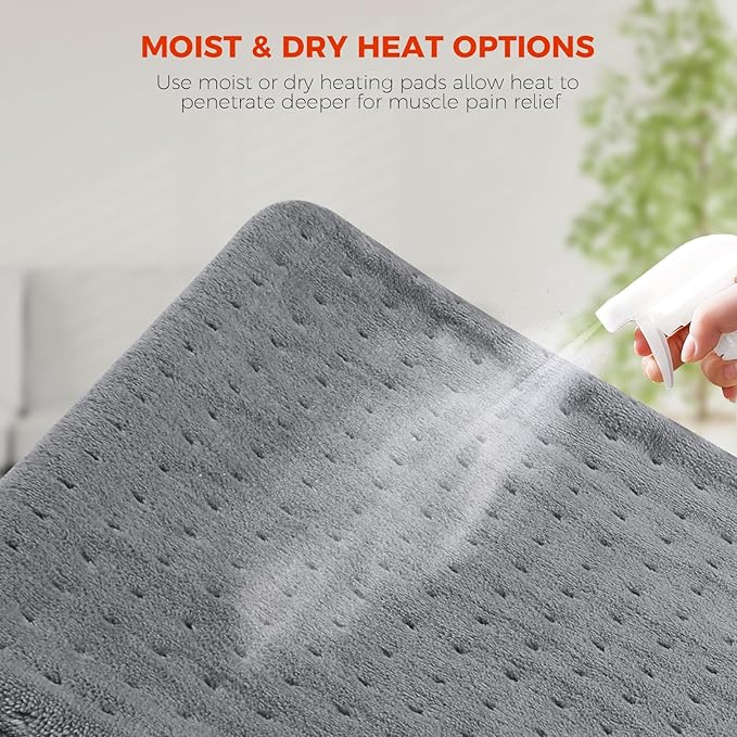 NOWWISH Heating Pad for Back Pain Relief & Period Cramps, 33x17 Inches Large Electric Heating Pad with 10 Heat Settings, Timer & Auto Shut-Off, Machine Washable, Mothers Day Gifts for Mom Women, Grey
