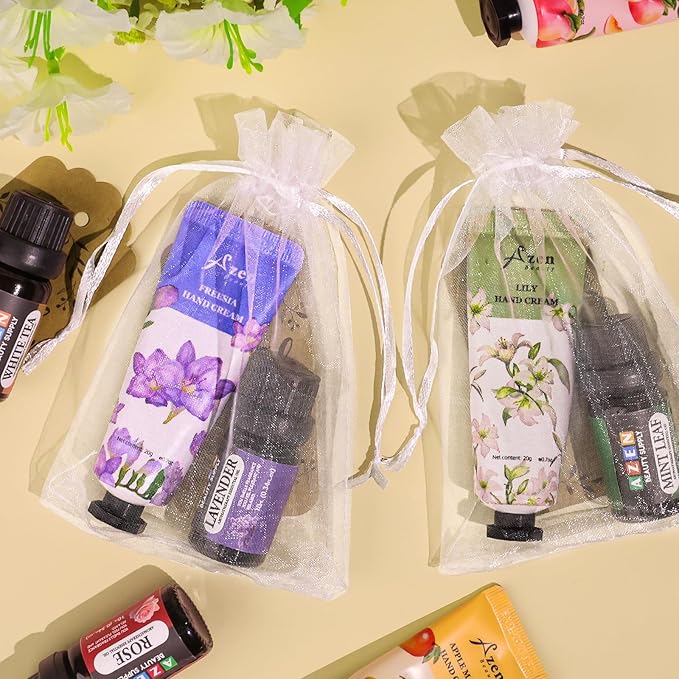 AZEN 30 Sets Bulk Gifts, Hand Cream and Essential Oils Bulk Set with Organza Bag Thank You Card, Baby Shower Wedding Gift for Guests, Bridal Wedding Favors, Mothers Day Gifts Stocking Stuffers