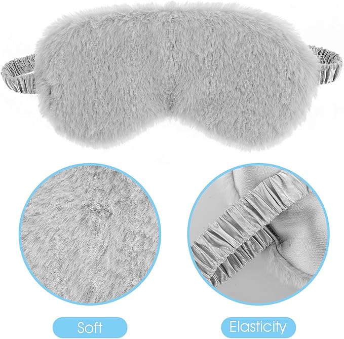 WY LIGHTING LEVEL 2 Pcs Plush Eye Mask Soft Sleeping Blindfold Eye Cover Comfortable Furry Faux Fur Sleeping Mask Satin Nap Night Eyeshade Cover for Women Men Gift (Black, Gray)