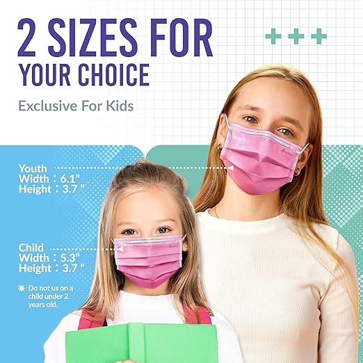 Medtecs Kids Face Mask Disposable - 2 Sizes Option (Child/Youth) 50 PCs - Comfy 3-Ply Breathable Children Masks, the Better & Safer Choice - Child | Cherry Blossom