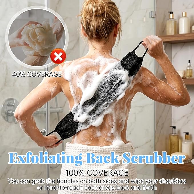 2 Pack Exfoliating Back Scrubber Bath Gloves Set Washcloth Back Scrubber Set Exfoliating Shower Towel with Gloves Cleaner Wash Glove to Remove Dead Skin Body Scrub Towel for Women Men Bath Shower