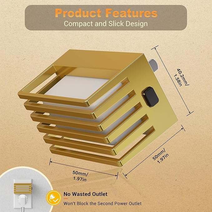 JandCase LED Night Light, Gold Night Lights Plug into Wall with Dusk to Dawn Sensor, Dimmable Plug in Night Light [2 Pack], Adjustable Brightness, 3000K Soft White Nightlight for Bedroom Bathroom