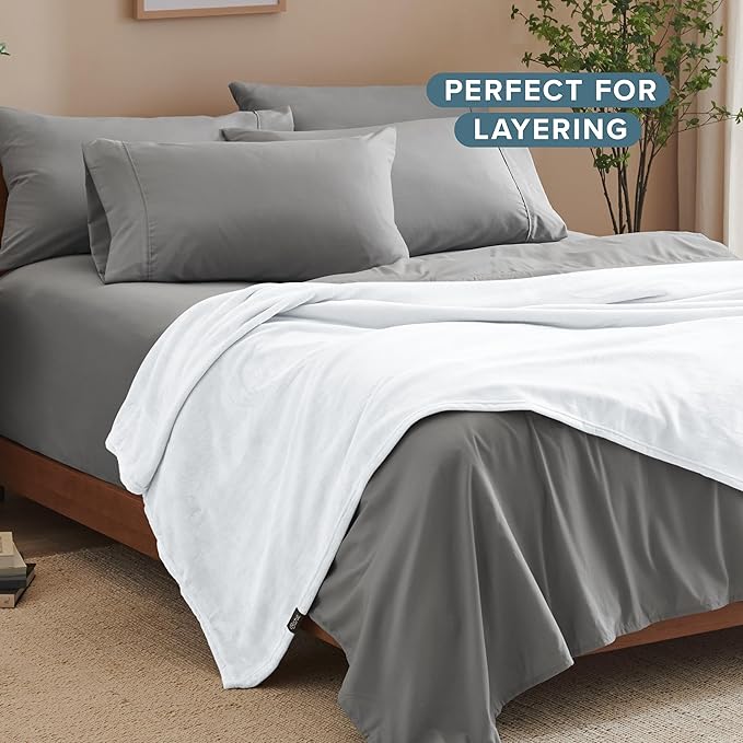 Bare Home Fleece Blanket - Throw Extra Long - Ultra-Soft Lightweight for Bed, Sofa, and Couch - Luxury Microplush - Cozy Warm Blanket (Throw XL, White)