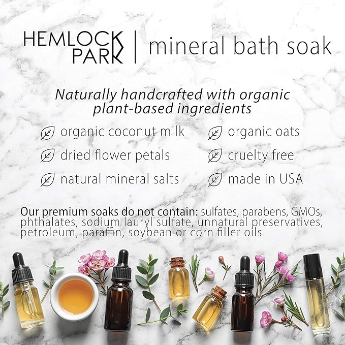 Hemlock Park Lavender Coconut Milk Bath Soak | Botanical Coconut Milk, Botanicals, Dead Sea Salt, Epsom Salt, and Himalayan Pink Mineral Salt | 9.5 oz Jar