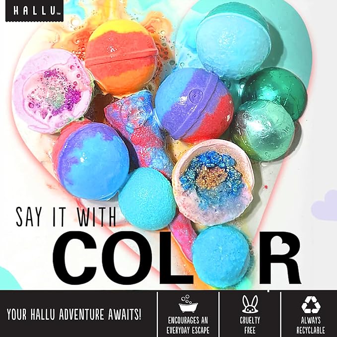 Hallu Mermaid Large Bath Bomb, Citrus Peony and Amber Scent, 140 g, Pack of 8