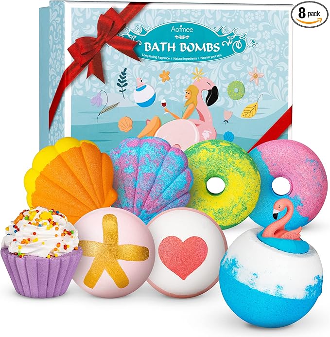 Aofmee Bath Bombs - 8 Bath Bombs for Women & Kids, Natural Spa Fizzy Bathbombs, Skin Moisturize Bubble Bath, Valentines Mothers Day Birthday Christmas for Women Her Girlfriend Mom Bridesmaid