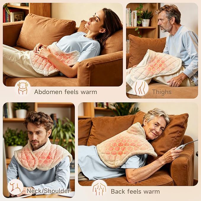 GOTCOZY Heating pad for Neck and Shoulders Pain Relief-Heat Wrap pad with Deep Penetrating Heat, 3H Auto Shut Off, 6 Heat Settings, 22"x23" Size, Ideal Gift for Women, Men, Elderly (Beige)