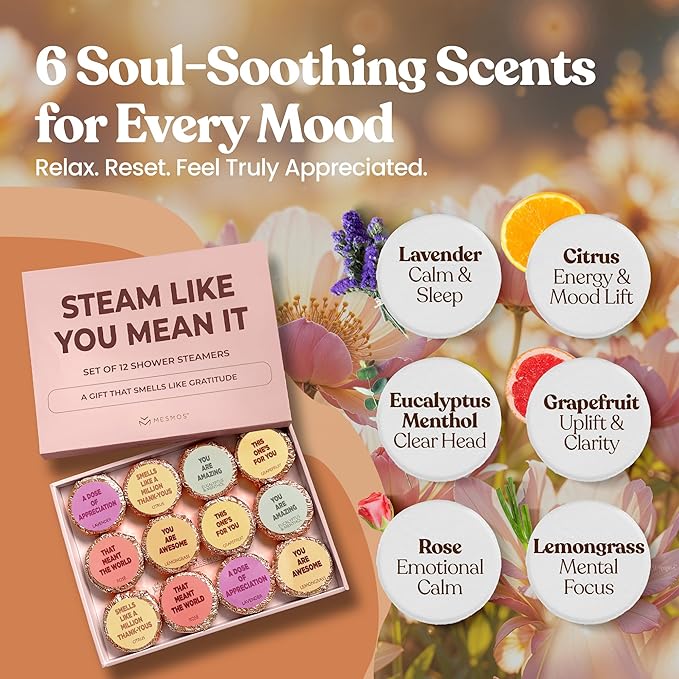 MESMOS 12 Assorted Shower Steamers Aromatherapy, Thank You Gifts for Women, Shower Steamers for Women, Relaxation Spa Shower Bombs, Appreciation Gifts for Coworkers, Employees, Teachers, Team, Staff