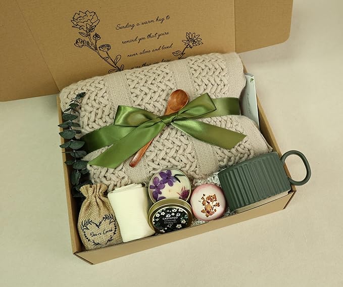 Get Well Soon Gift Basket- Relaxation, Birthday,Self Care Package, After Surgery Recovery, Sympathy Gift for Loss of Loved One, Thinking of You Set, Grief/Miscarriage for Women(Dark Green)
