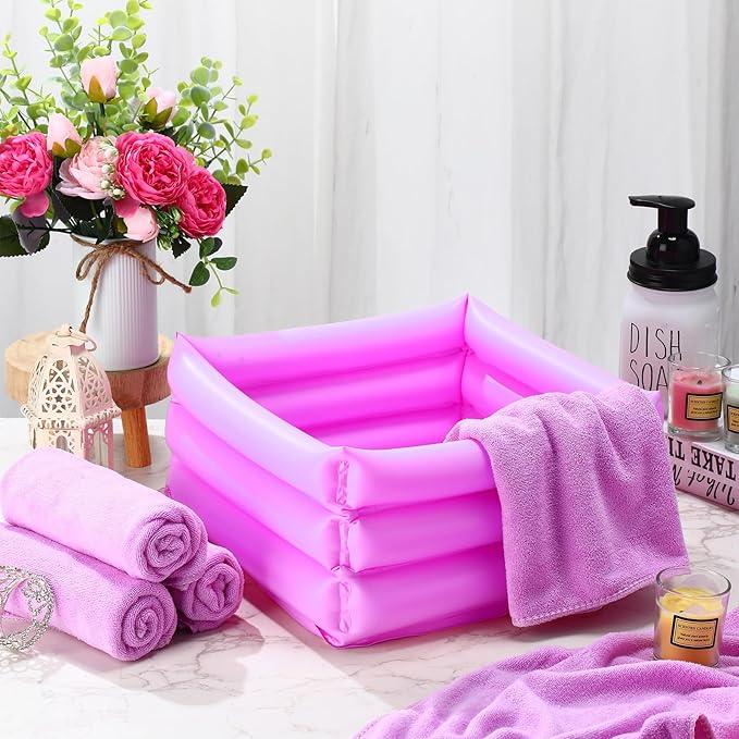 FillTouch 12 Pcs Foot Spa Kit for Girls Kids 12.5''x12.5''x8.3'' Foot Care Bath and 12''x28'' Hand Towels Washbasin Salon Towels Portable for Sleepover Spa Swim Birthday Party Supplies(Light Purple)