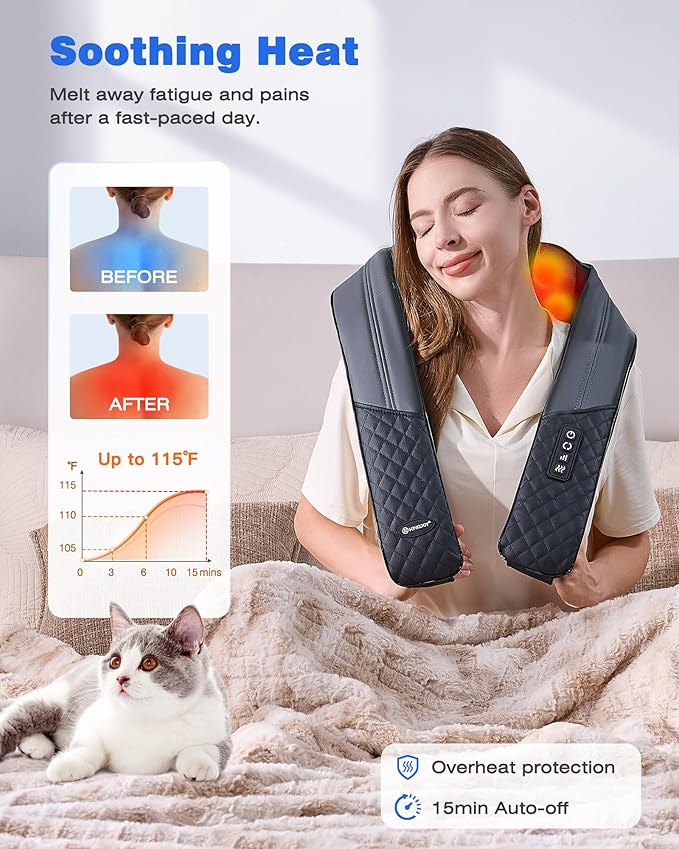 KINGJOY Neck and Shoulder Massager with Heat, Mothers Day Gifts, Shiatsu Neck and Back Massager for Back, Shoulder, Legs, 2026 Upgraded 4D Kneading Deep Tissue Pain Relief, Gifts for Women/Men/Mom/Dad