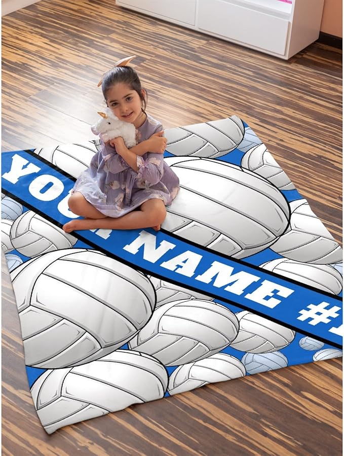 Custom Volleyball Blanket, Personalized Sport Throw with Name Text for Boy, Girl, Men, Women, Volleyball Gift for Player, Athlete, Coach, Team, Soft Customized Throw Blanket 50"x40"for Kids