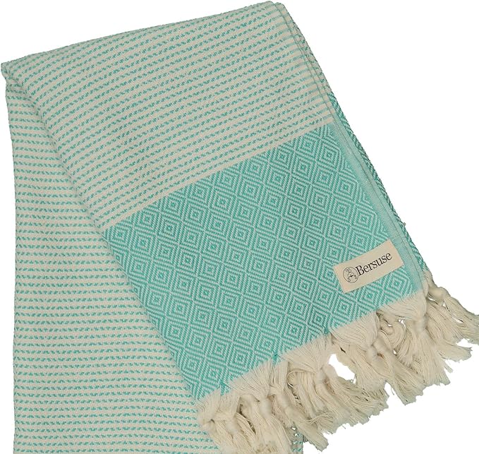 Bersuse 100% Cotton Hierapolis XL Throw Blanket for Couch - 100% Cotton Lightweight Durable Throw Blanket, Big Blanket for Sensitive Skin, Decorative and Versatile - 60x95 Inches, Mint Green