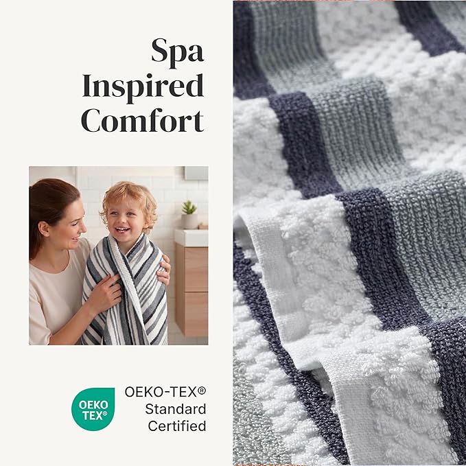Modern Threads Pax 6-Piece Reversible Yarn Dyed Jacquard Towel Set - Bath Towels, Hand Towels, & Washcloths - Super Absorbent & Quick Dry - 100% Combed Cotton, Denim