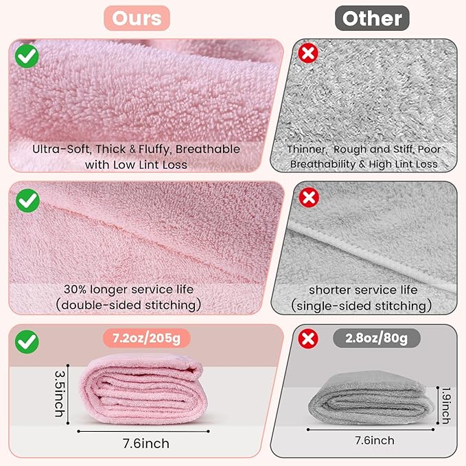 Microfiber Hair Towel Wrap for Women, 2 Pack Large Fast Drying Hair Towel Turban Shaped, Ultra Soft Thick Absorbent Anti-Frizz Towel for Curly Long Wet Hair, Durable Double Stitched Edges(Pink/Blue)