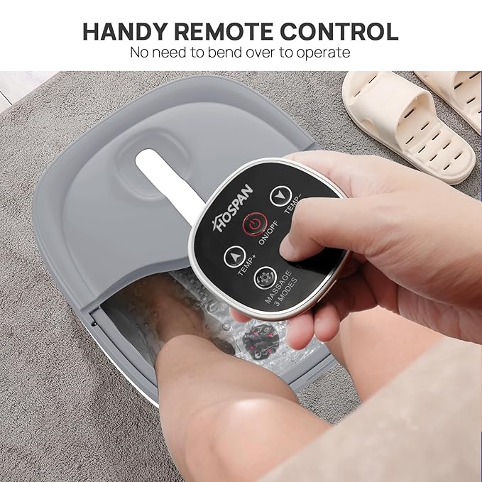 HOSPAN Collapsible Foot Spa Electric Rotary Massage, Foot Bath with Heat, Bubble, Remote, and 24 Motorized Shiatsu Massage Balls. Pedicure Foot Spa for Feet Stress Relief