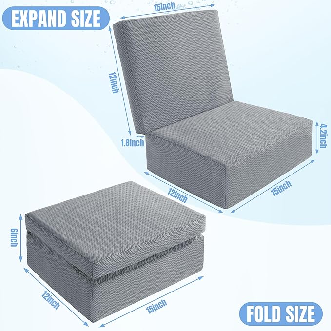 MABOZOO Foldable Hot Tub Booster Seat, Adjuatable 2 Heights Extra Thick Hot Tub Pillow Bath Seat with Back Support Cushions, Washable Hot Tub Seat Cushion for Indoor Outdoor (Gray)