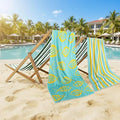 CASA COPENHAGEN Miami Towel 2Pcs Fish Teal - Teal Stripe Designer Stripe Beach Towels Gift Set, 35"x70" Oversized 100% Cotton Pool Bath Towel for Beach Gift Set (Summer Gift Set for Women & Men)