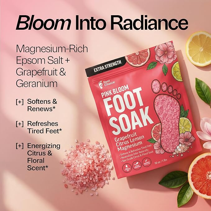 Pink Bloom Foot Soak with Pink Himalayan Salt & Grapefruit - Refreshing Citrus Blend to Soften & Renew Tired Feet - Natural Spa Care - 1lb