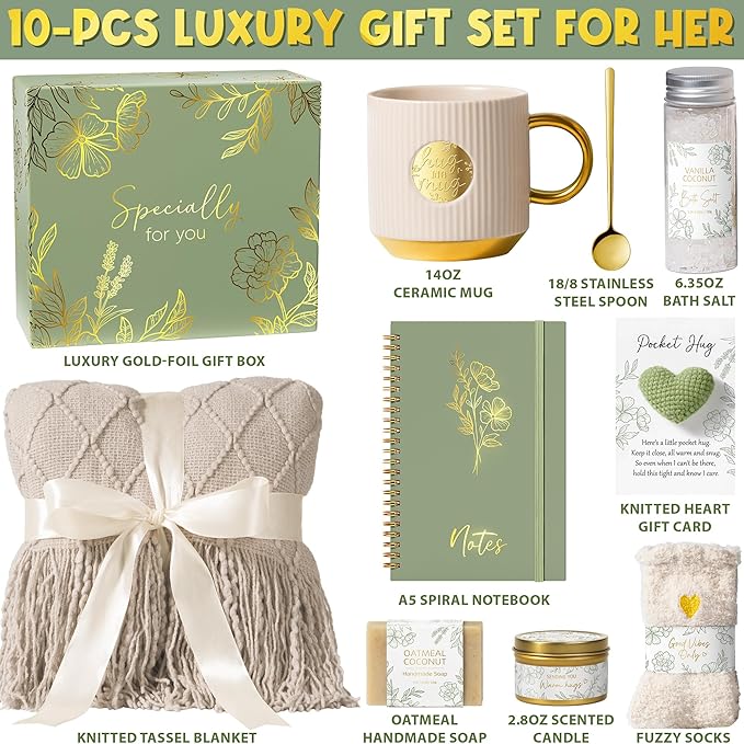 Self Care Gifts for Women Get Well Soon Gift Baskets, Mothers Day Birthday Gifts for Women Spa Care Package, Sympathy Inspirational Thinking of You Gift Set for Mom Her Wife Girlfriend Sister Friend