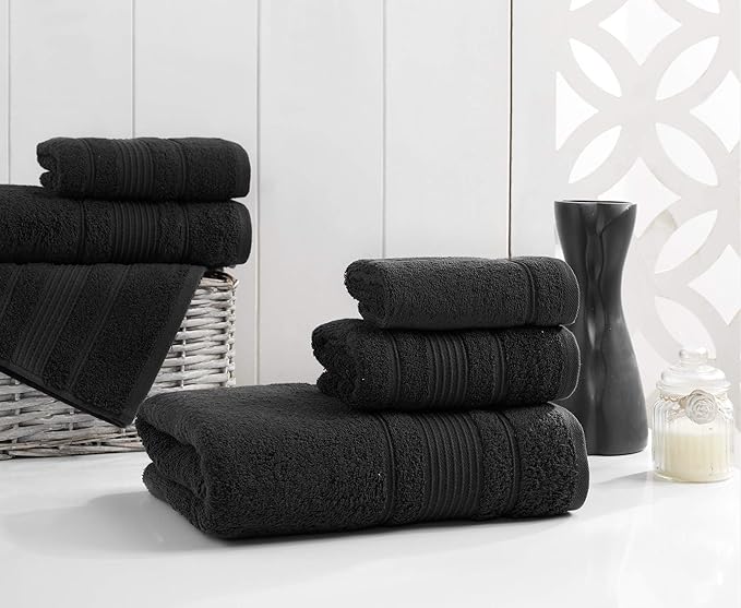 Personalize Your Towels with Custom Embroidery: Names, Monograms, and Initials. Perfect For Kids, Adults, Travel, Gifts, 6-Piece Towel Set; 2 Bath Towels, 2 Hand Towels, and 2 Wash Cloths - Black