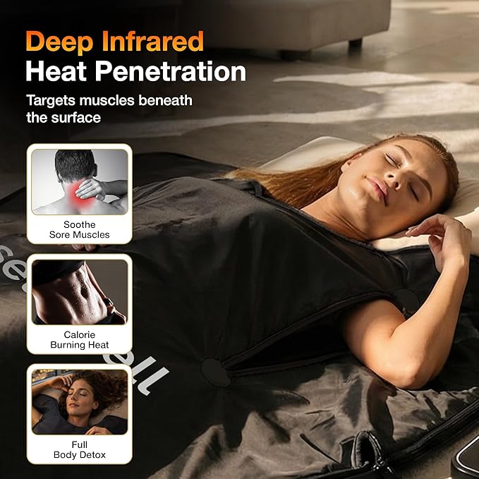 Infrared Sauna Blanket | XL Size Fits 6'5" | Low EMF Sauna Blanket for At-Home Muscle Recovery & Tension Release | Far Infrared Heat, Easy-Clean Waterproof Design, Fast Heating Temp 77–176°F