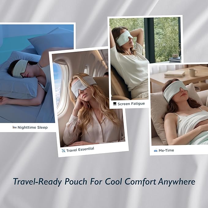 Breescape Cooling Eye Mask, Instant Cool-to-Touch Fabric with Silent Closure, Full-Coverage Light Blocking, Adjustable Soft & Breathable Design for Ultimate Sleep Comfort, Comes with Travel Bag