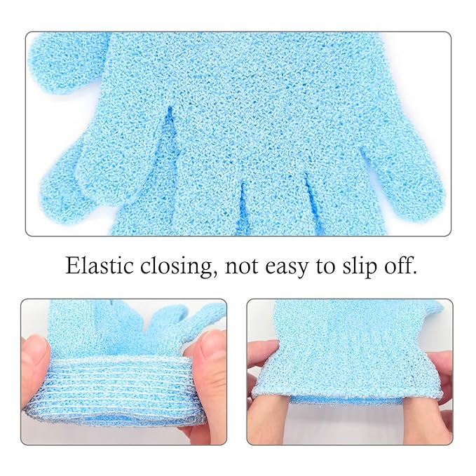 BlingKingdom 1 Pair Bath Gloves for Shower Exfoliating Wash Gloves Shower Mitts for Women Beauty Spa Massage Skin Shower Body Scrubber (Blue)