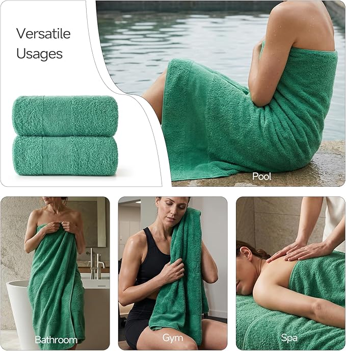 REDKISS Towels 2 Pack Luxury Extra Large Bath Towels Set 30 x 58 Inches – 100% Cotton, Ultra Soft Highly Absorbent & Quick Dry Towels for Bathroom, Gym, Hotel, Spa, Aurora Green