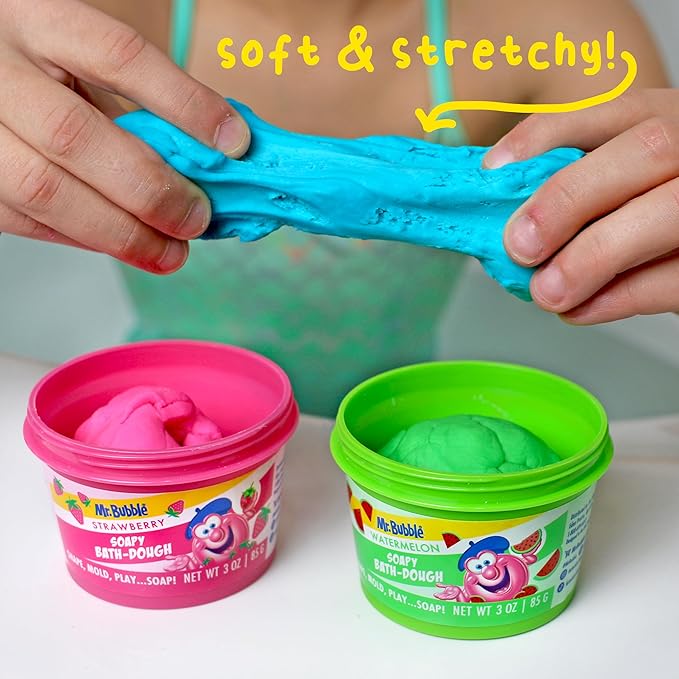 Mr. Bubble Soapy Bath Dough, Three Assorted Colors and Scents, Pack of 6