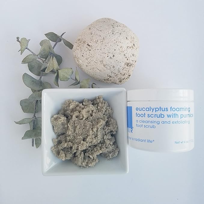 LATHER Eucalyptus Foaming Foot Scrub with Pumice Stone (8 oz) Cleansing & Exfoliating Scrub - Lavender & Citrus - Cracked Heels - Pedicure Tools - Foot Cream - Vegan & Cruelty Free - Beauty, Skin Care