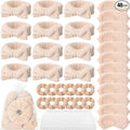 Mimorou 48 Pieces Spa Party Supplies Gift for Mother's Day 12 Spa Headband 12 Plush Sleep Eye Mask 12 Velvet Scrunchies 12 Organza Bags for Sleepover Slumber Party Graduation Gift(Beige)