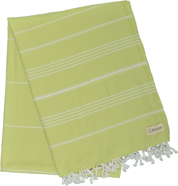 Bersuse Towels Anatolia XL Beach Blanket Throw Blanket Turkish Towel 100% Cotton Extra-Large Quick-Dry Lightweight Premium Peshtemal Towel - 61x82 Inches, Pistacho Green