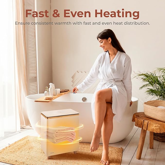 SereneLife Luxury Rectangle Towel Warmer - Spa & Bathroom Heater with Custom Fragrance, Auto Shut-Off, Fits 2 large Towels, Blankets, Bathrobes, PJ's - Perfect Gift for Him & Her (Natural Wood)