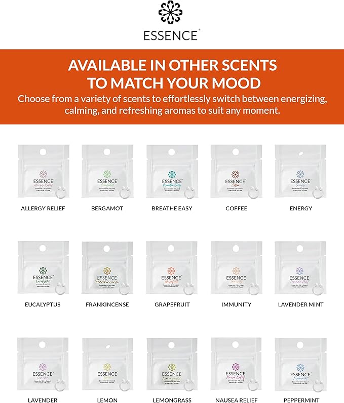 Essence Wearable Aromatherapy Nasal Diffuser – Orange Essential Oil Nose Ring Silicone Inhaler for Stress & Mood Support - Made in USA & Travel-Friendly (3 Pack)